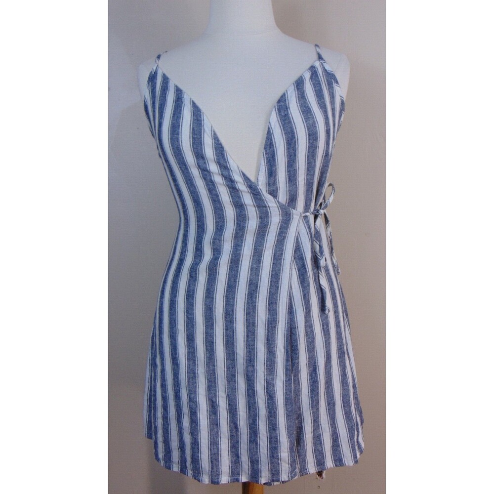 Mandee Womens Wrap Dress Size Large Linen / Rayon Knee Maxi Sleeveless Church